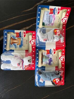 Ty McDonald's 2000 “American Trio” Libearty, Lefty, Righty. Teenie Beanies